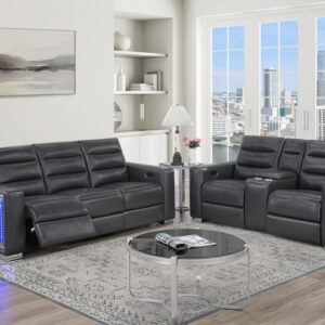 YLIME BLANCHE CHARCOAL POWER RECLINING SOFA WITH USB AND BOOKCASE ARM LED POWER CONSOLE RECLINING LOVESEAT WITH BOOKCASE LED