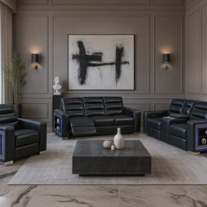 YLIME BLANCHE CHARCOAL POWER RECLINING SOFA WITH USB AND BOOKCASE ARM LED POWER CONSOLE RECLINING LOVESEAT WITH BOOKCASE LED POWER RECLINER WITH BOOKCASE LED